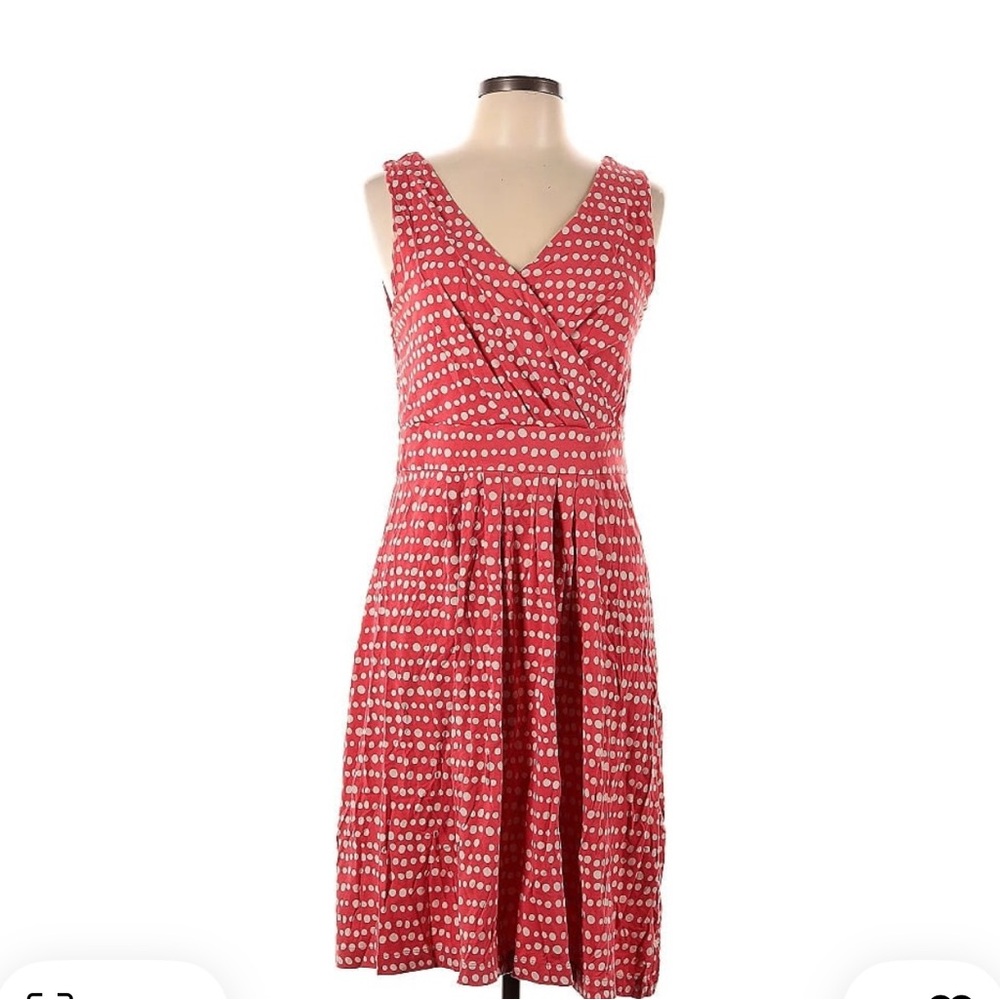 Lands' End Red and White Sleeveless V-Neck Midi Dress